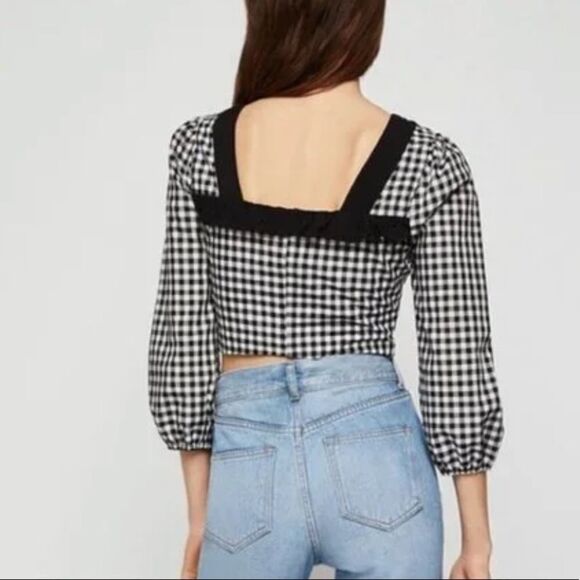 NWOT BCBGeneration Cropped Gingham Top Black White Medium - Picture 3 of 10